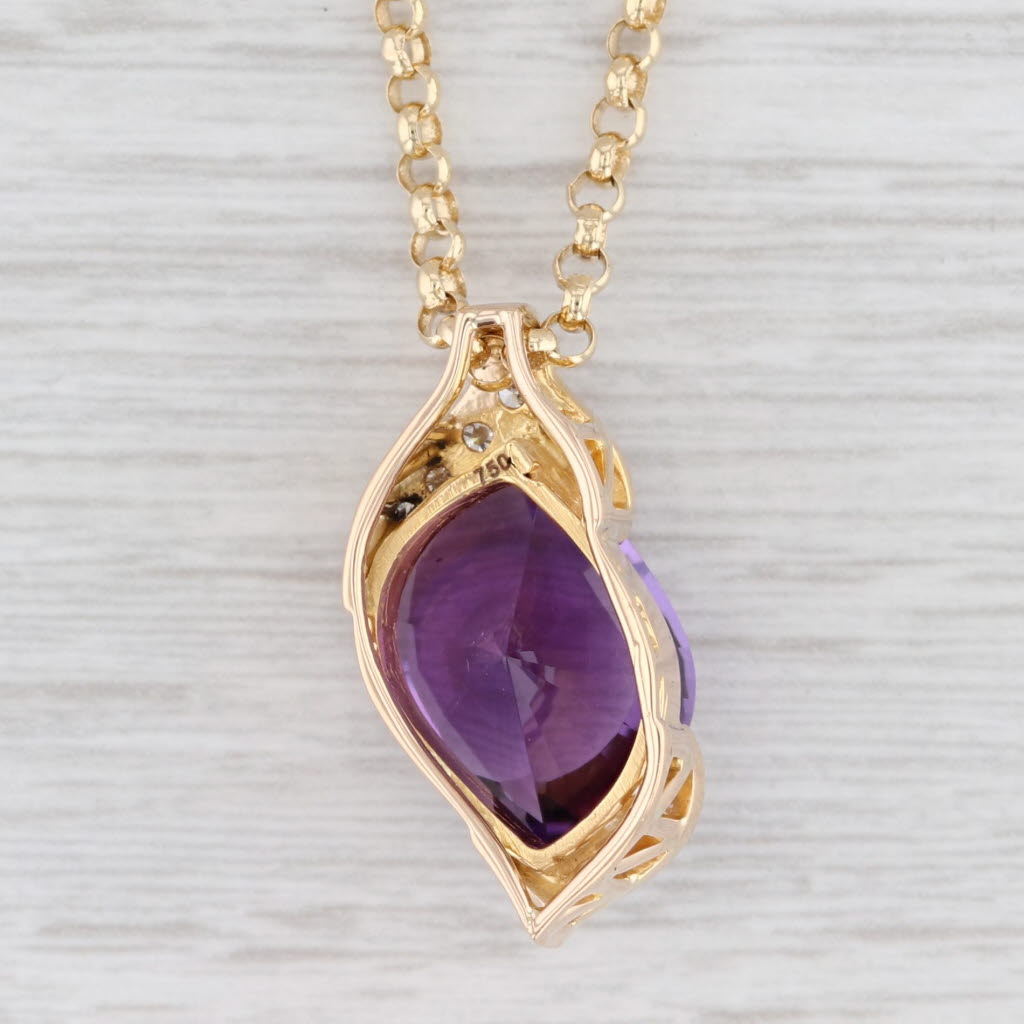 Light Gray 8.90ctw Amethyst Diamond Pendant Necklace 18k Gold 18" Rolo Chain