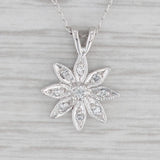Diamond Flower Pendant Necklace 14k White Gold 19.5" Curb Chain