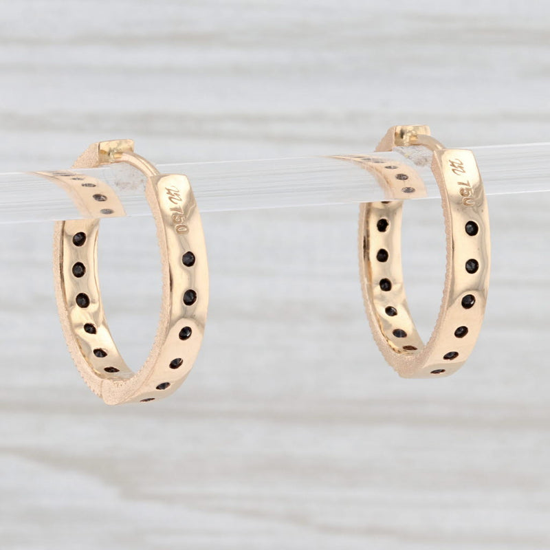 New Nina Nguyen Black Spinel Inside Out Hoop Earrings 18k Gold Hinged Snap Top