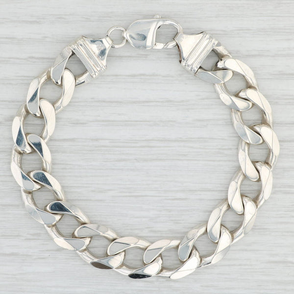 Light Gray Curb Cuban Chain Bracelet Sterling Silver 8.25" 12.4mm Lobster Clasp