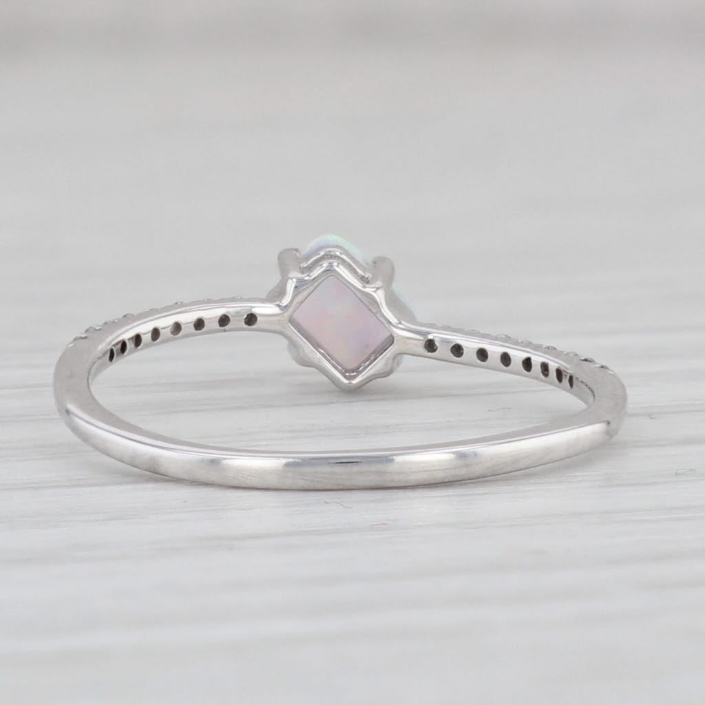 Light Gray Lab Created Opal Diamond Ring 14k White Gold Size 7.25 Stackable Solitaire