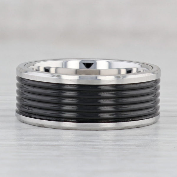 Gray New Men's Ridged Tungsten Triton Ring Wedding Band Size 10