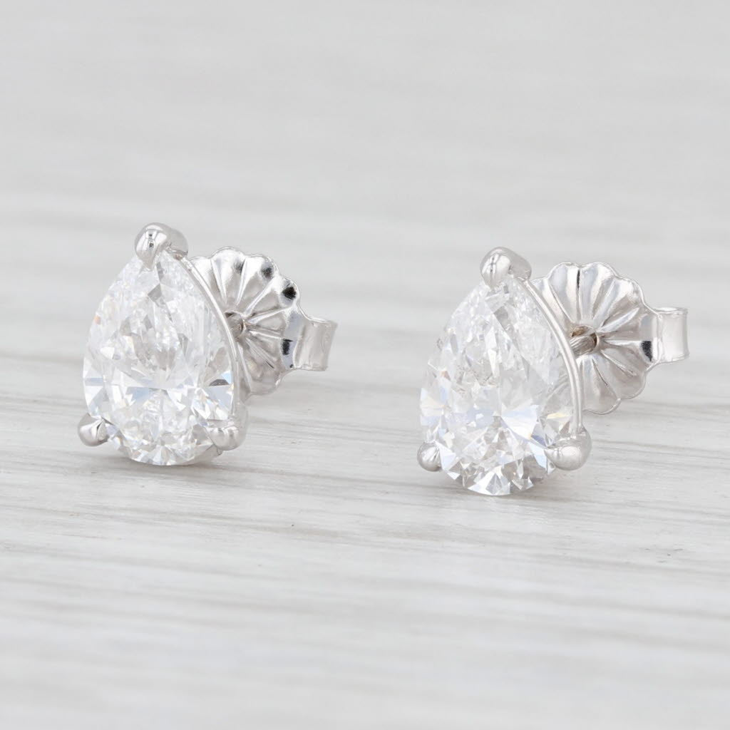 Light Gray 1.61ctw VS1 D E Diamond Pear Solitaire Stud Earrings 14k White Gold GIA