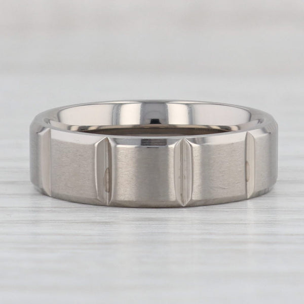 Light Gray New Brushed Beveled Titanium Ring Size 8 Wedding Band