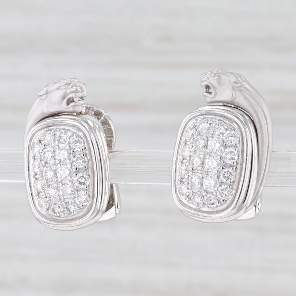 Light Gray Carrera Y Carrera 0.75ctw Diamond Panther Earrings 18k White Gold Designer