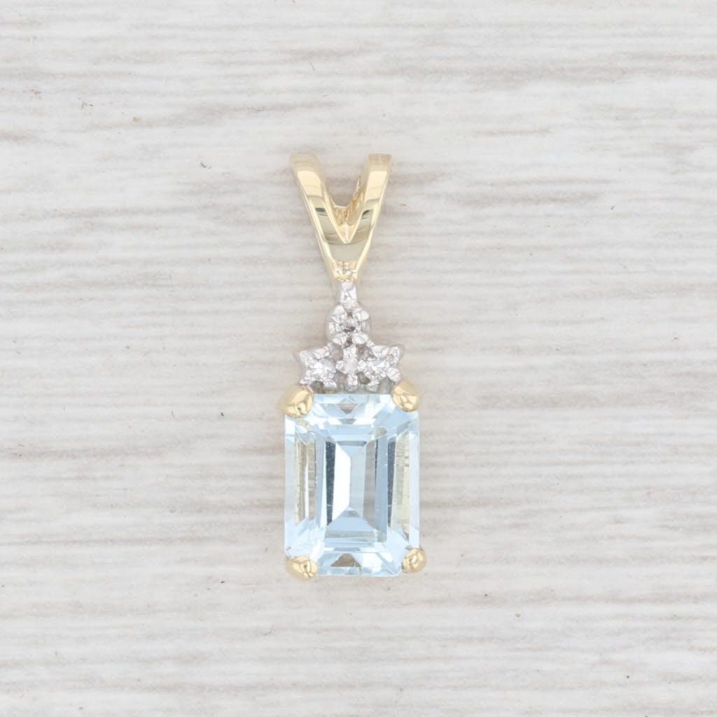 Light Gray 1.44ctw Aquamarine Diamond Pendant 10k Yellow Gold March Birthstone