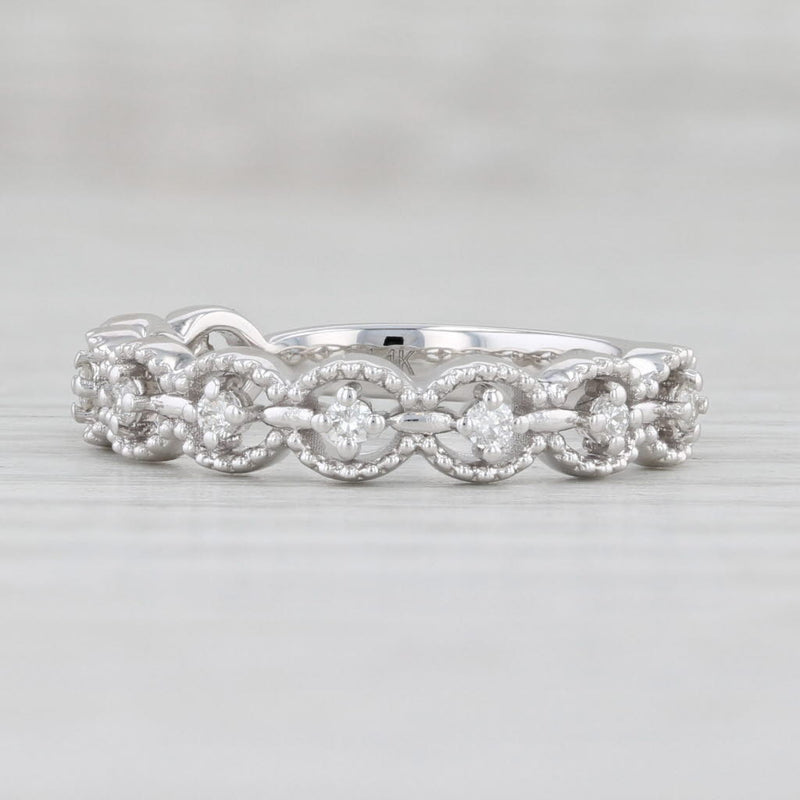 New 0.15ctw Diamond Ring 14k White Gold Size 6.5 Stackable Wedding Band