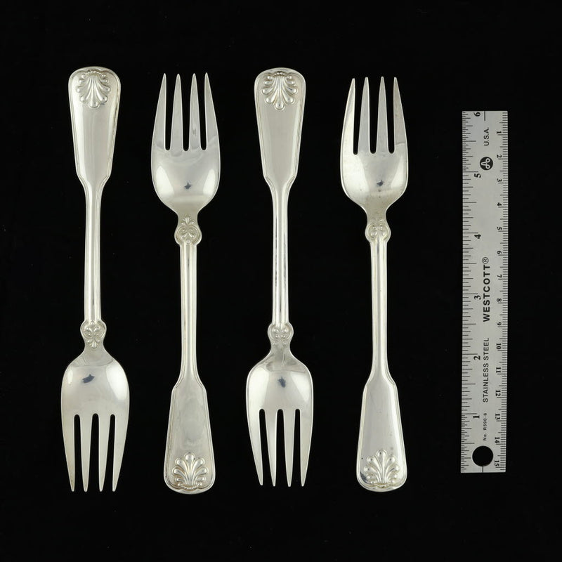 Black Tiffany & Co Shell & Thread Set of 4 Fish Forks Sterling Silver 1905 7"