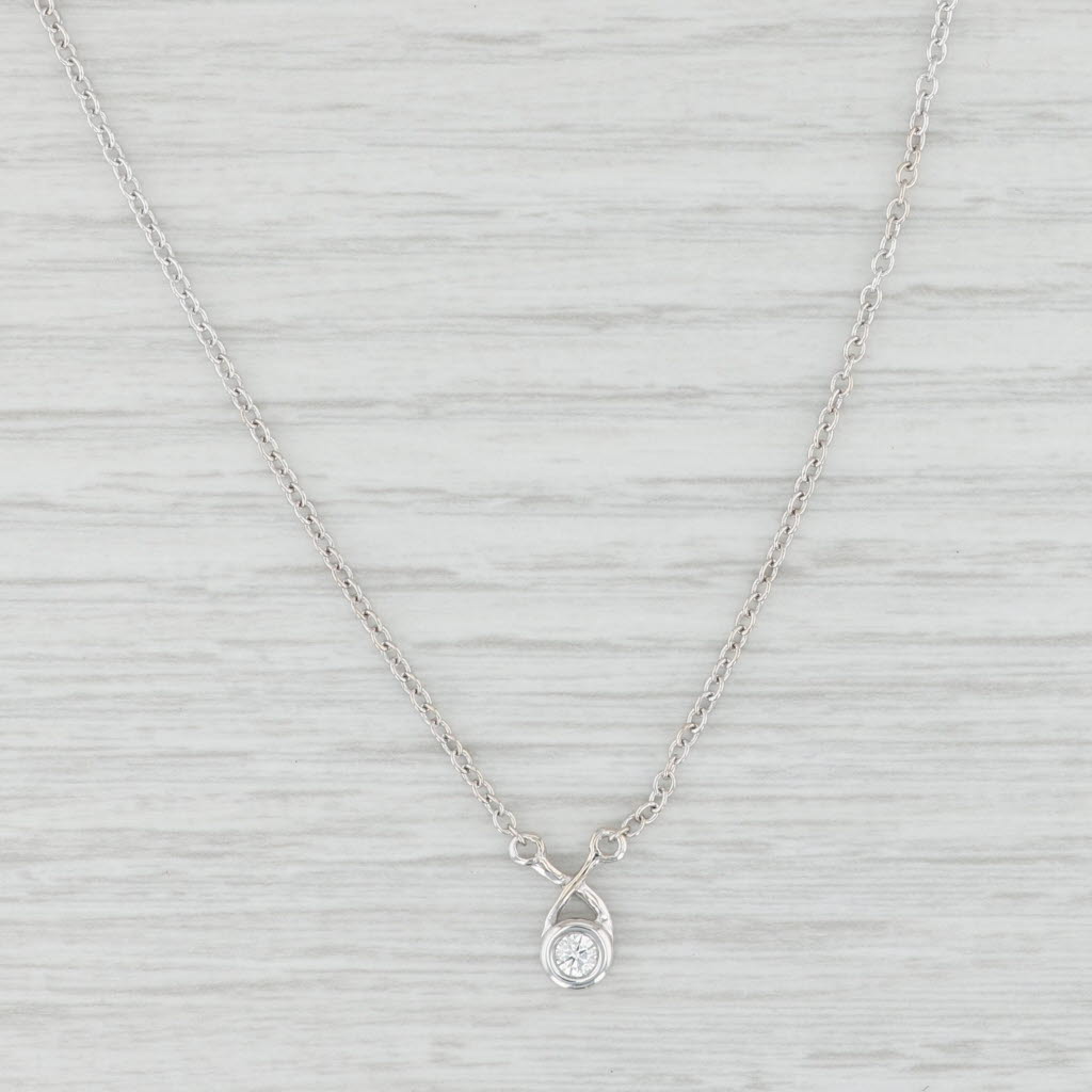 Light Gray 0.14ct Diamond Solitaire Pendant Necklace 14k White Gold 16" Cable Chain