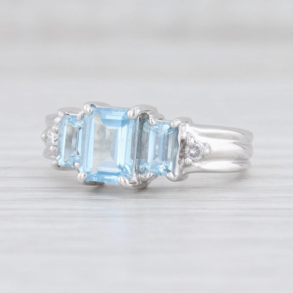 Light Gray New 1.38ctw Aquamarine Diamond Ring 14k White Gold Size 6.5 3-Stone March