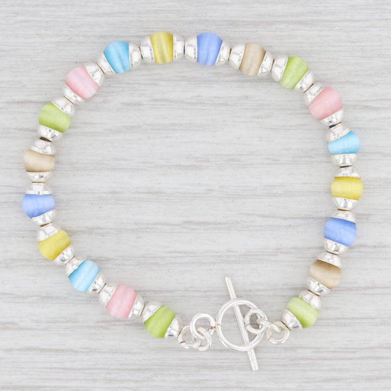 New Glass Bead Bracelet 7.25" Sterling Silver Toggle Clasp Multi Color Statement