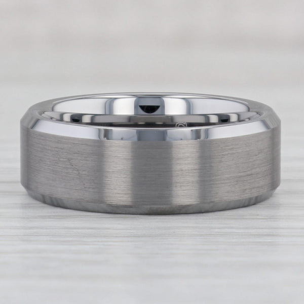 Gray New Men's Brushed Tungsten Ring Beveled Size 10 Comfort Fit Wedding Band
