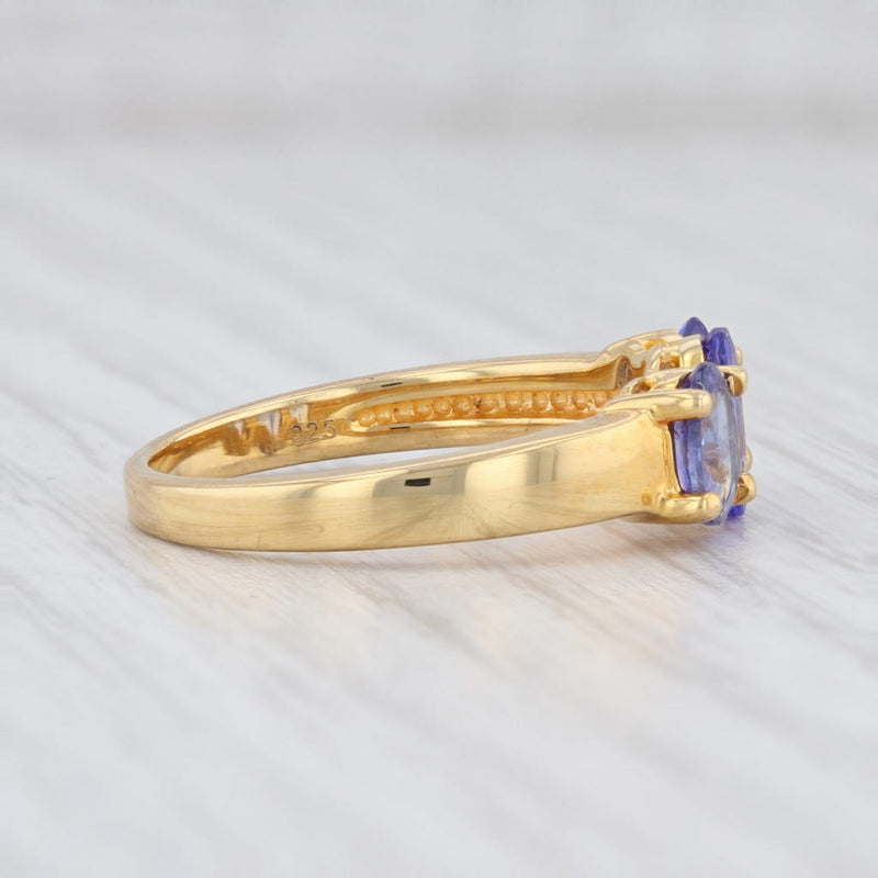 New 1.30ctw Tanzanite Ring Sterling Silver Gold Vermeil Oval 3-Stone Size 9.25