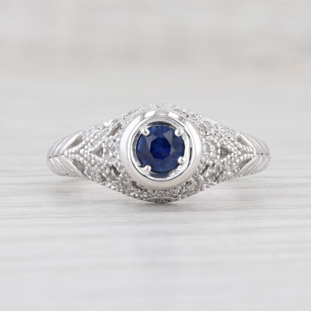 Light Gray 0.55ctw Blue Sapphire Diamond Ring 14k White Gold Size 6.75 Engagement