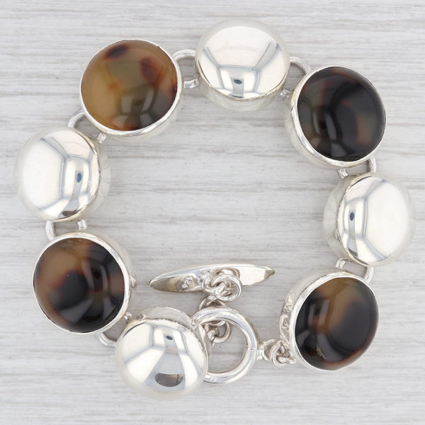 New Brown Resin Circle Link Bracelet Sterling Silver Toggle Clasp 7.5" 19.5mm