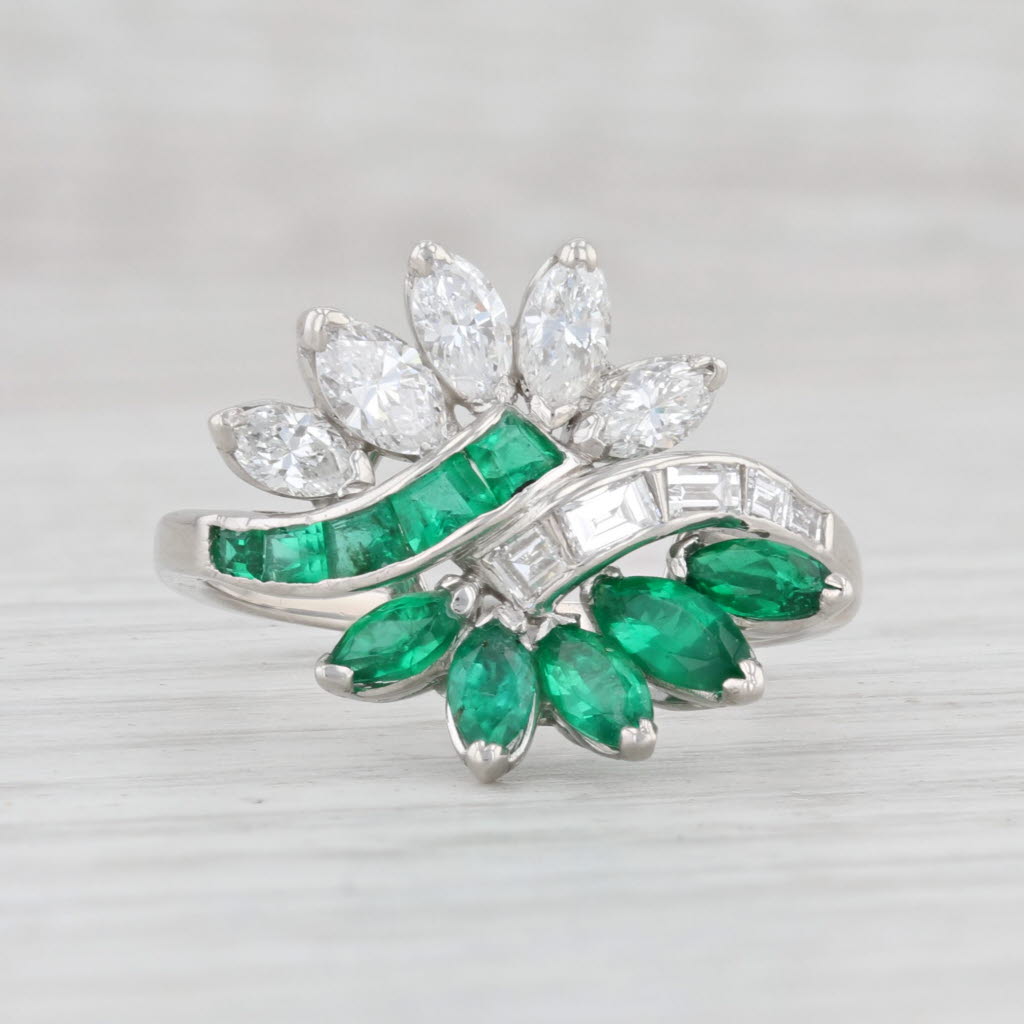 Light Gray 2.13ctw Emerald Diamond Cluster Ring Platinum Size 8 Cocktail