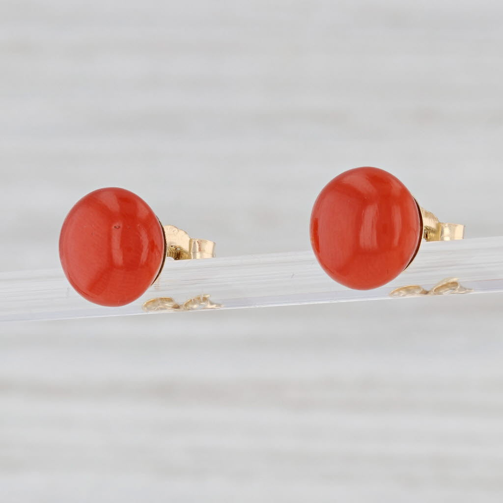 Light Gray Vintage Coral Button Bead Stud Earrings 10k 14k Yellow Gold Pierced Studs