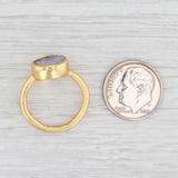 New Nina Nguyen Gray Quartz Druzy Ring Sterling Silver 22k Gold Vermeil Size 5.5