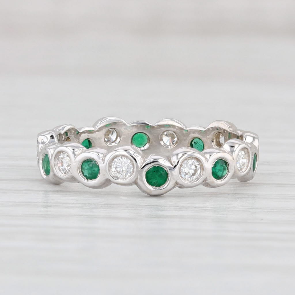 Light Gray 0.70ctw Emerald Diamond Stackable Ring 14k White Gold Wedding Band Size 6.25