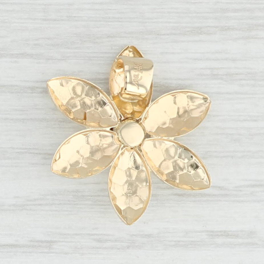 Light Gray Hammered Garnet Flower Pendant 14k Yellow Gold Floral Jewelry January Birthstone