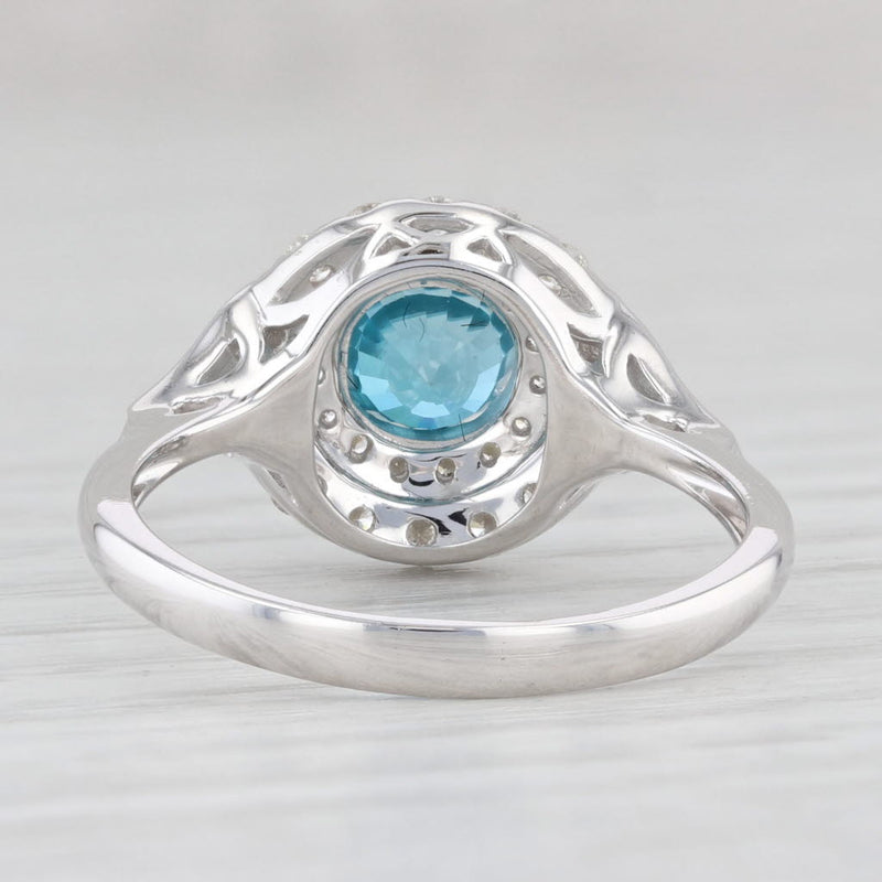 New 2.97ctw Blue Zircon Diamond Halo Ring 14k White Gold Size 7 Engagement