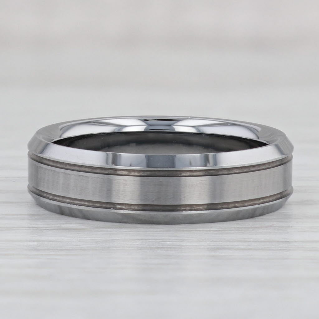 Gray New Men's Brushed Tungsten Ring Beveled Comfort Fit Wedding Band Size 9.5