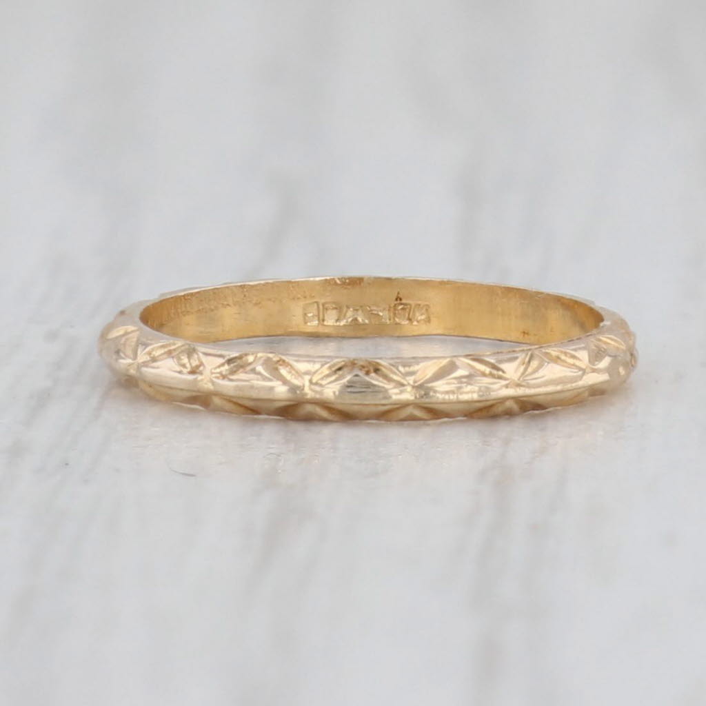 Light Gray Vintage DBA Patterned Baby Ring 10k Yellow Gold Small Size 1.25 Band Keepsake