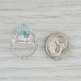 Gray Vintage 6ct Aquamarine Marquise Solitaire Ring 14k White Gold Floral Size 5