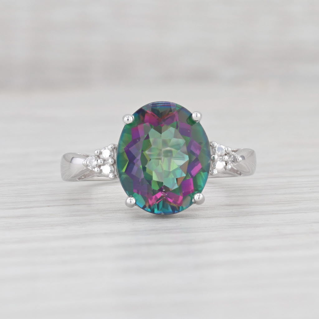 Light Gray 5.12ctw Mystic Topaz Diamond Ring 10k White Gold Size 7 Oval Solitaire