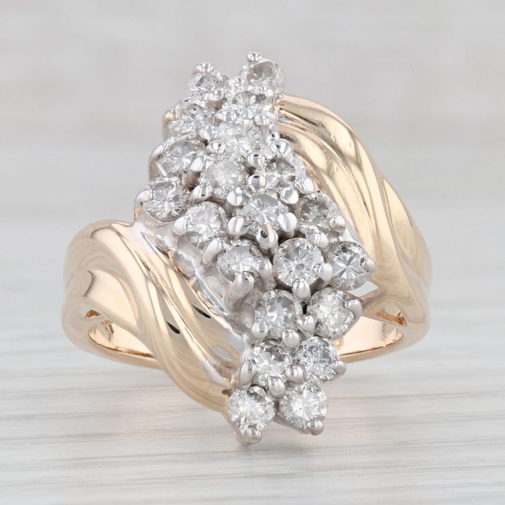 Light Gray 1ctw Diamond Cluster Bypass Ring 14k Yellow Gold Size 7 Cocktail