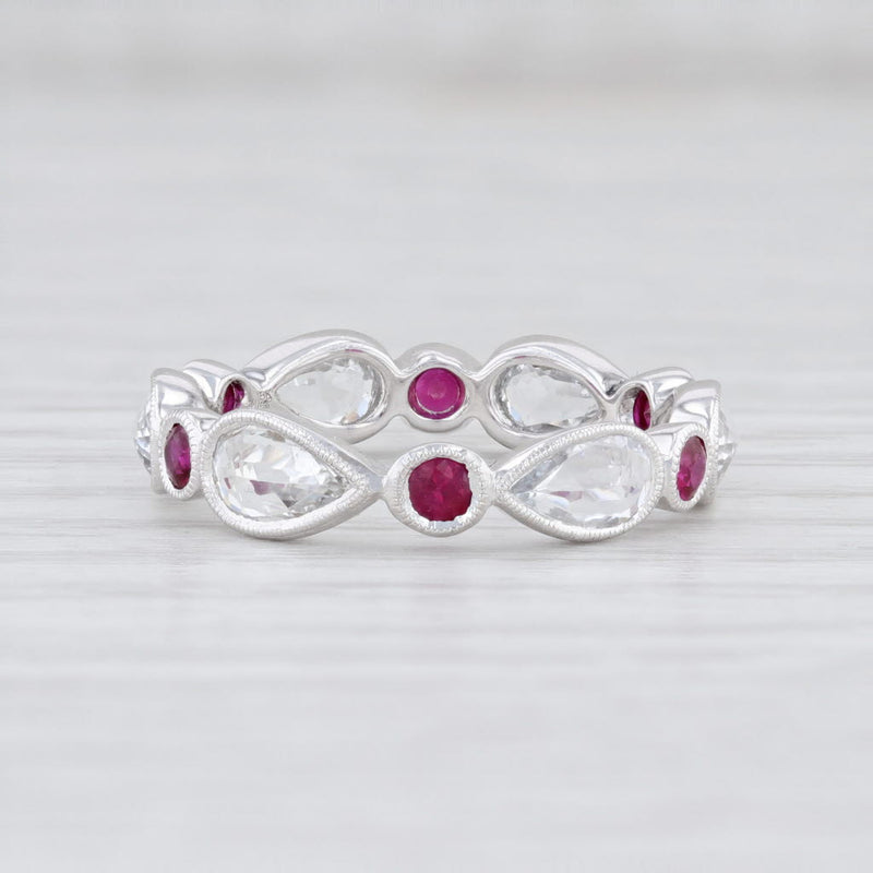 Light Gray New Beverley K Red Ruby White Sapphire Stackable Ring 14k Gold Eternity Band 6.5