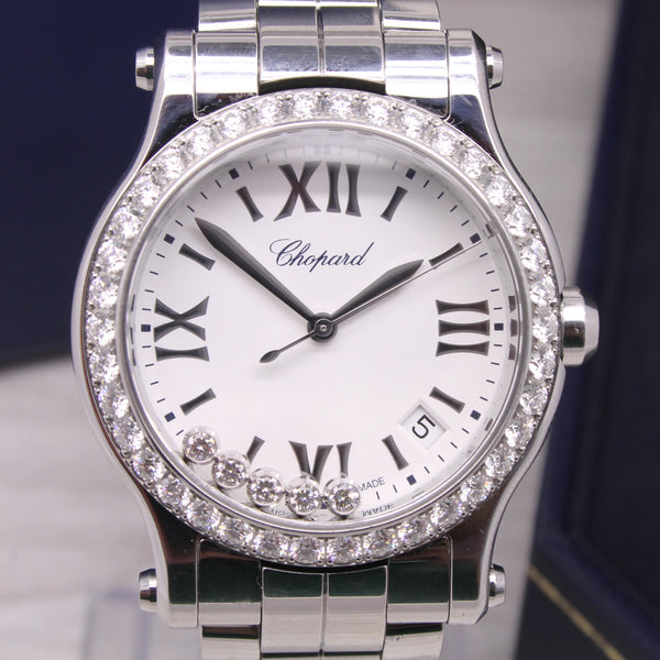 Gray Chopard Happy Sport Floating Diamonds Bezel 36mm Steel Quartz Watch ref.8582
