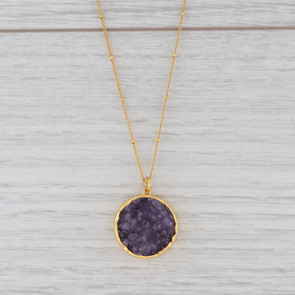 Light Gray New Nina Nguyen Amethyst Druzy Blissful Necklace Sterling Gold Vermeil 16-18"