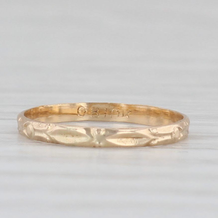 Light Gray Antique Otsby Barton Baby Ring 10k Yellow Gold Etched Small Size Band