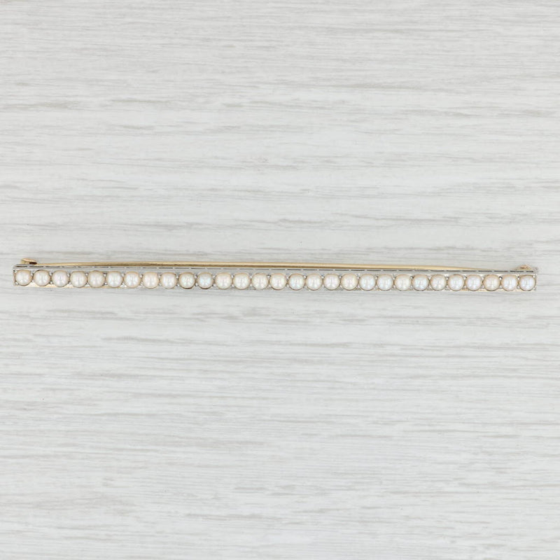 Light Gray Antique Natural Pearls Bar Brooch 14k Gold Platinum Statement Pin