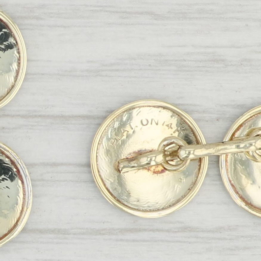 Light Gray Round Rayed 2-Toned Cuff Links 14k Yellow Gold Platinum