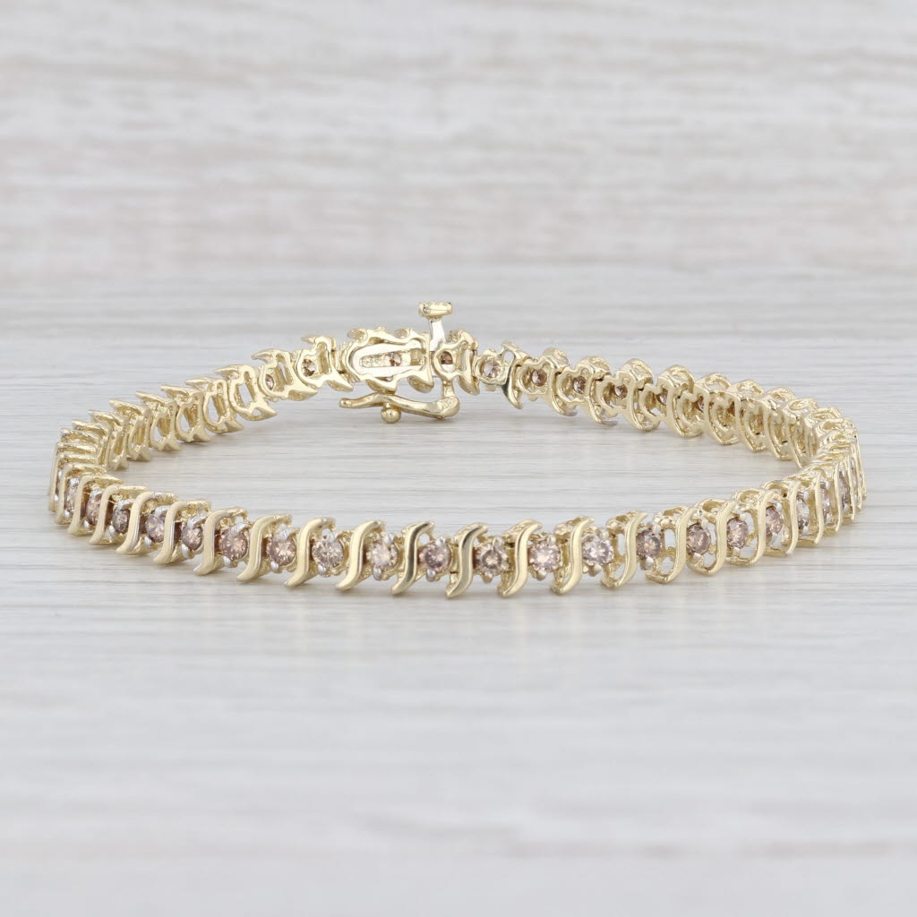 Light Gray 2.25ctw Champagne Brown Tennis Bracelet 10k Yellow Gold 7" 5mm