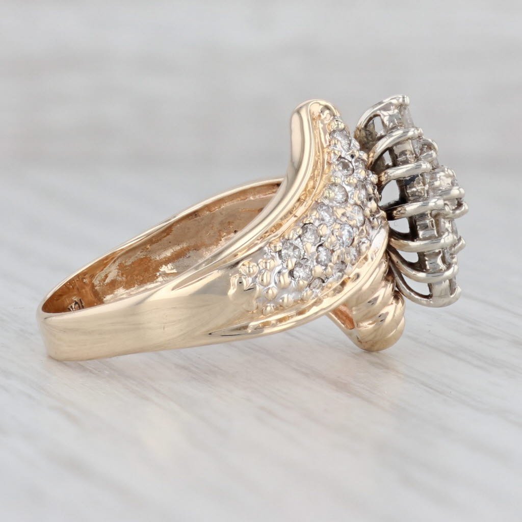 Gray 1ctw Diamond Cluster Bypass Ring 10k Yellow Gold Size 9 Cocktail