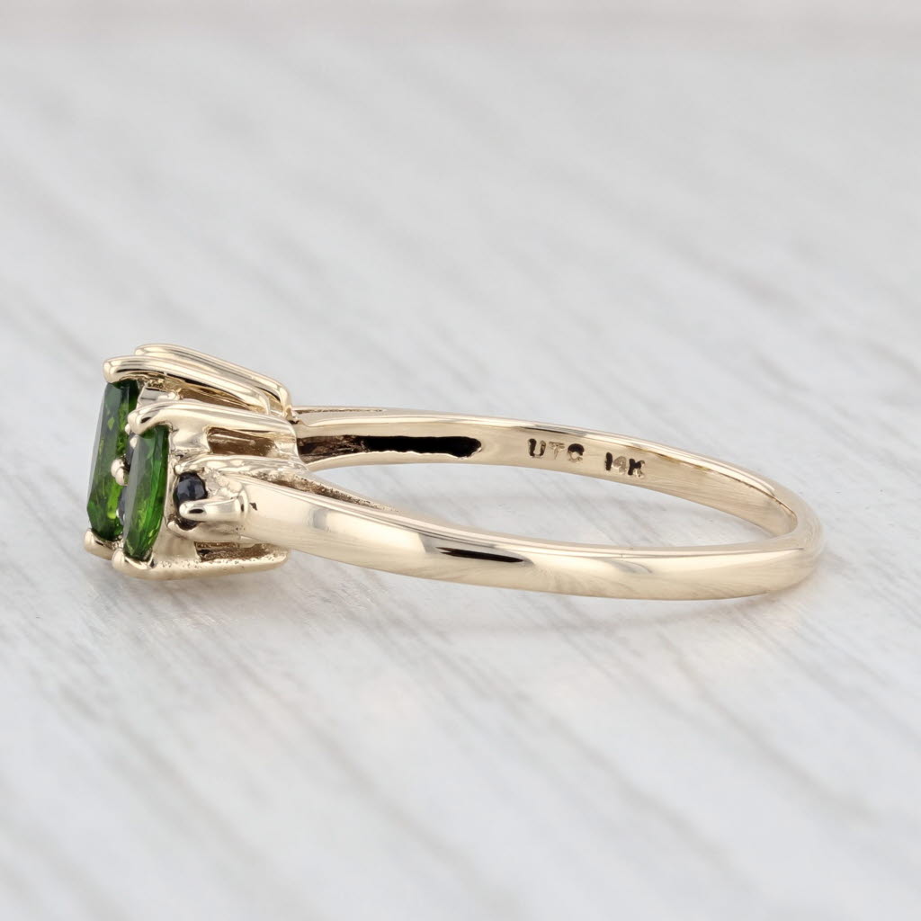 Light Gray 0.65ctw Green Chrome Diopside Blue Sapphire Ring 14k Gold Marquise 3-Stone