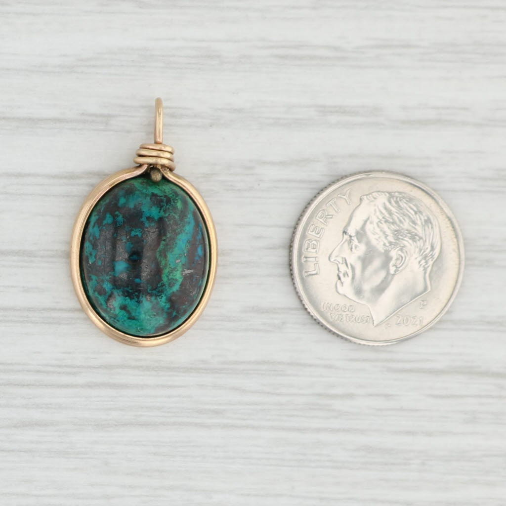 Light Gray Native American Green Stone Pendant 8k Gold Turquoise Malachite Chrysocolla