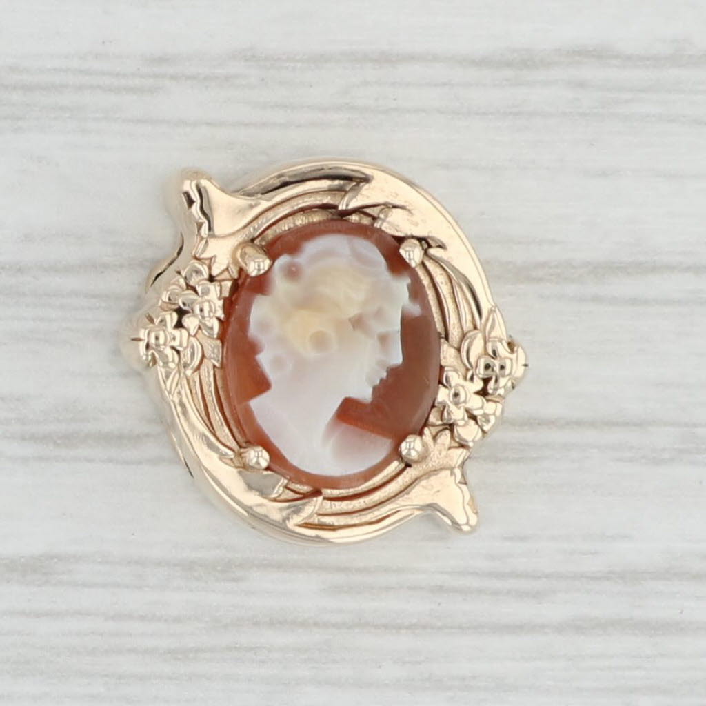 Light Gray Carved Shell Cameo Slide Charm 14k Yellow Gold Daffer Vintage Floral