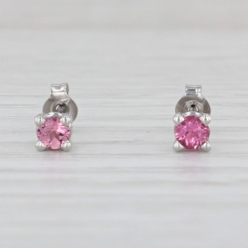 Light Gray New 0.20ctw Pink Tourmaline Stud Earrings 14k White Gold Round Solitaire Studs