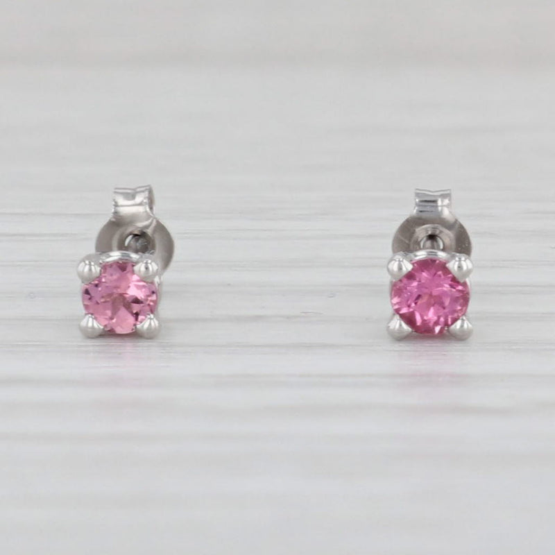 Light Gray New 0.20ctw Pink Tourmaline Stud Earrings 14k White Gold Round Solitaire Studs