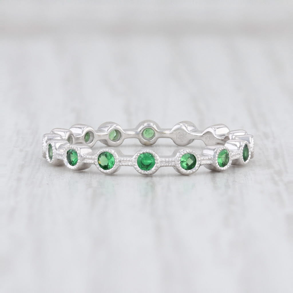 Light Gray New Beverley K Tsavorite Green Garnet Stackble Ring 18k White Gold Eternity Band