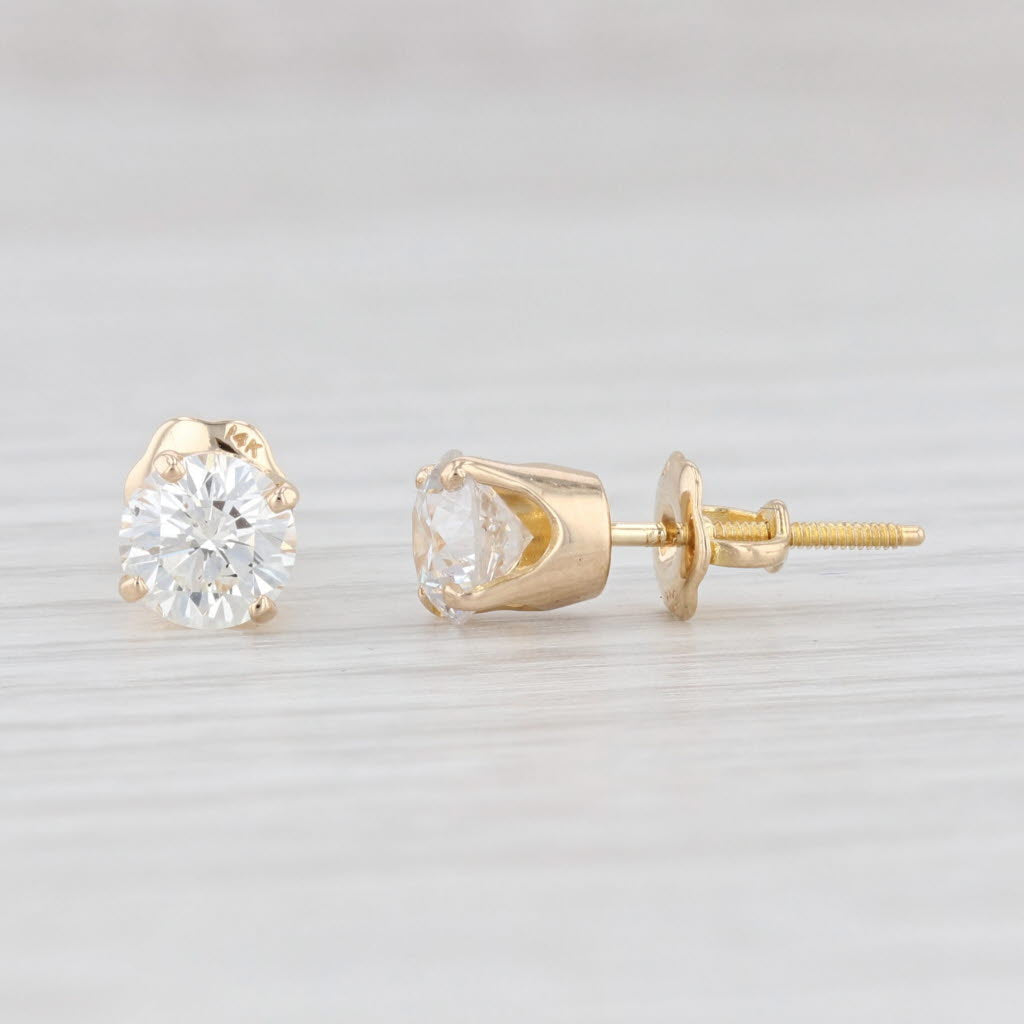 Light Gray 1.02ctw Round Diamond Solitaire Stud Earrings 14k Yellow Gold April Birthstone