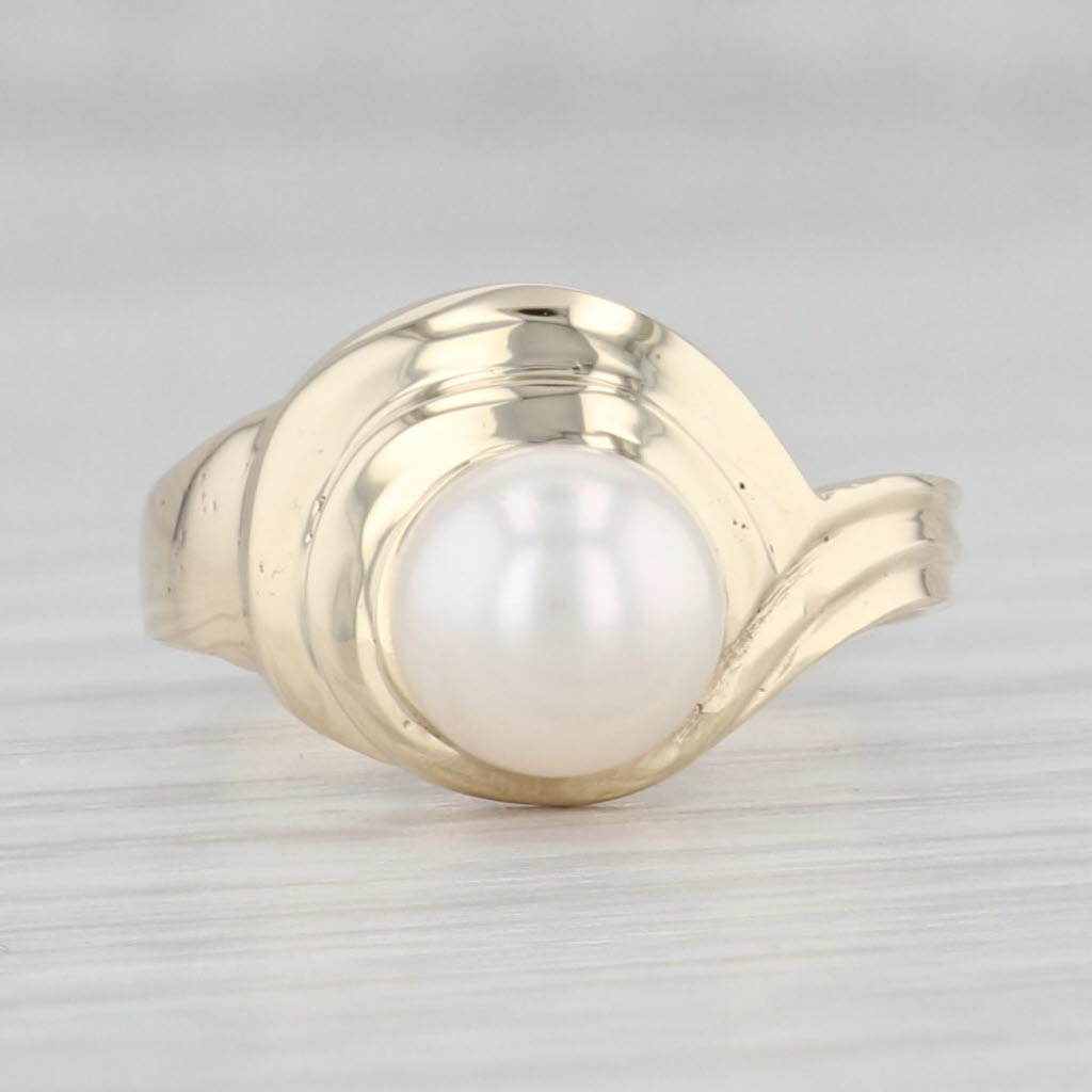 Light Gray Cultured Pearl Solitaire Ring 14k Yellow Gold Size 5