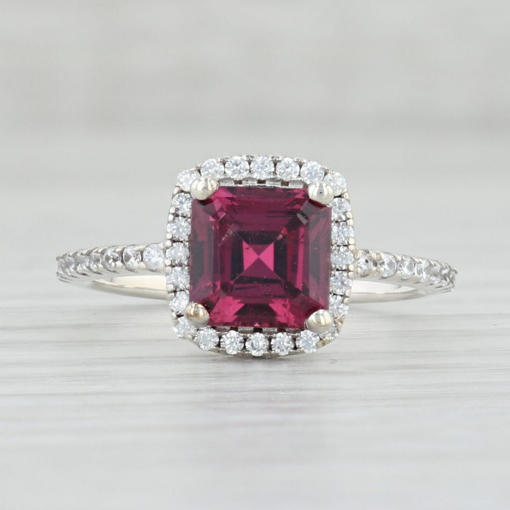 Light Gray 2.56ctw Rhodolite Garnet Diamond Halo Ring 950 Platinum Size 6.5