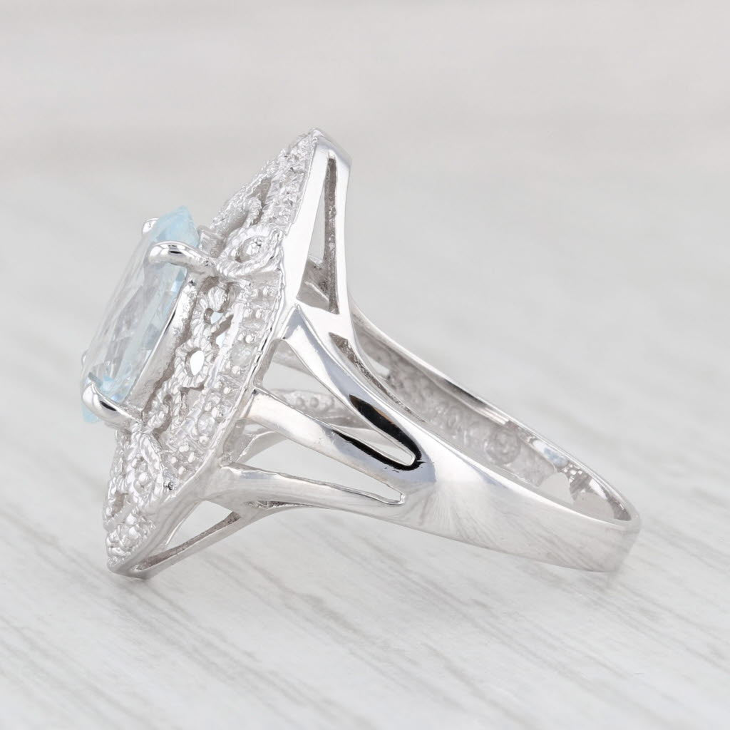 Light Gray 2.35ctw Oval Aquamarine Diamond Ring 10k White Gold Size 7 Cocktail