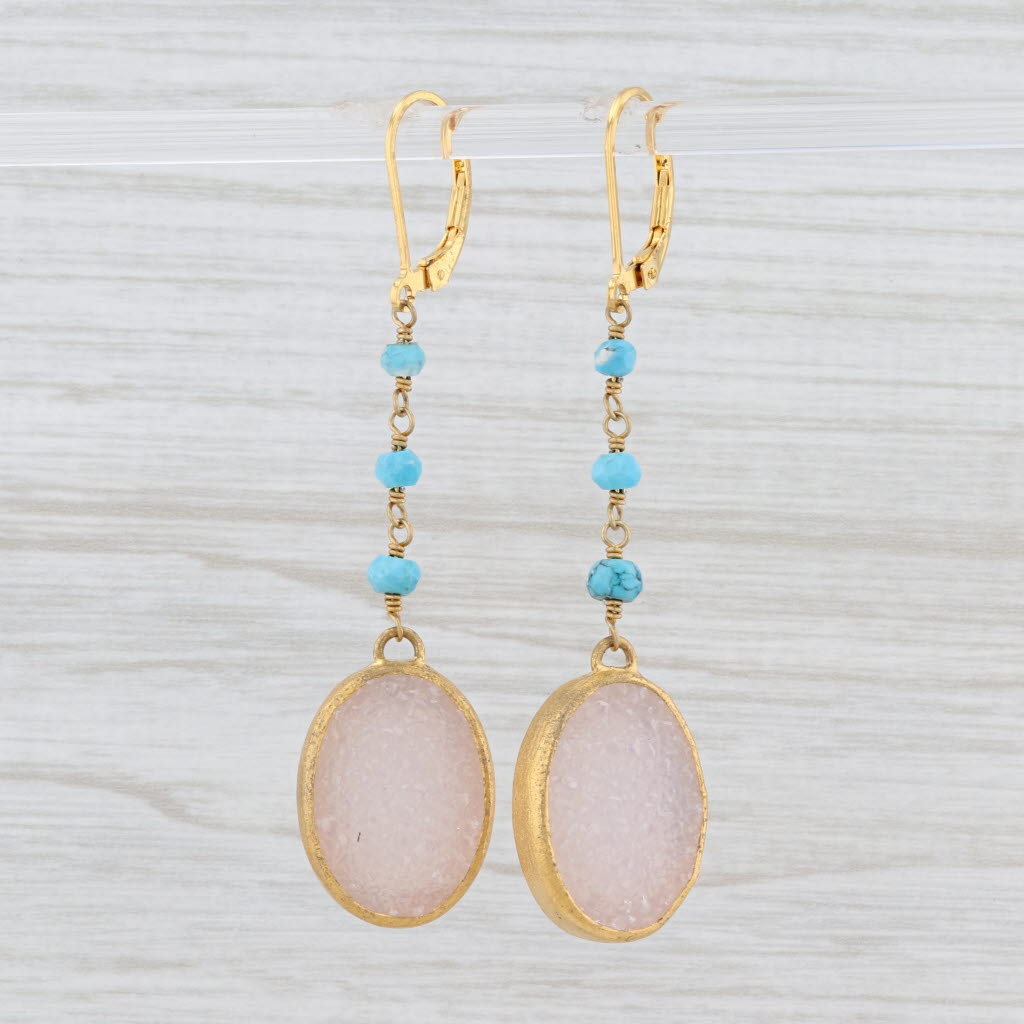 Light Gray New Nina Nguyen Pink Druzy Quartz Turquoise Earrings Sterling Gold Vermeil