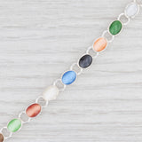 New Multi Color Glass Link Bracelet Sterling Silver 7” Chain Toggle Clasp